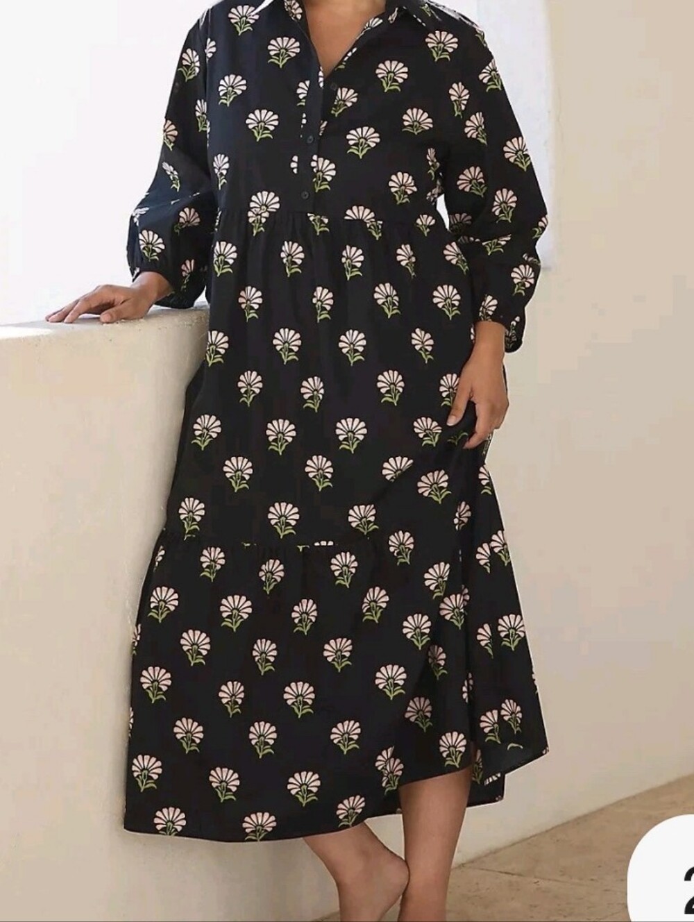Maeve Bettina Tieted Midi Shirt Dres Black Floral Pink White Size LP